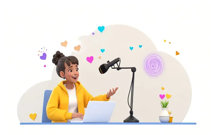 Cartoon of Podcast Interviewer Girl 3D Design Graphic Illustration image